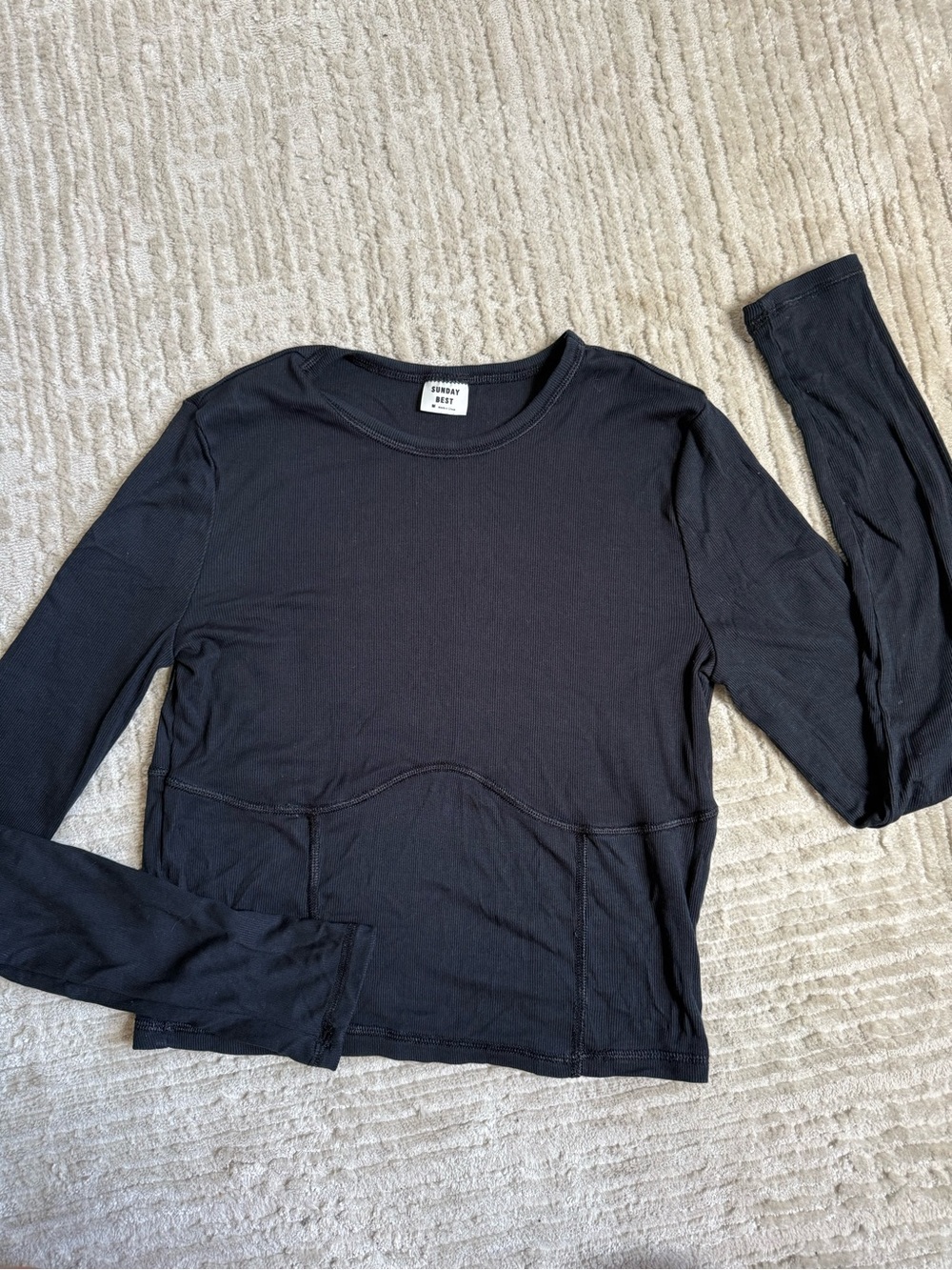 Sunday Best Black Ribbed Crewneck Long Sleeve Top